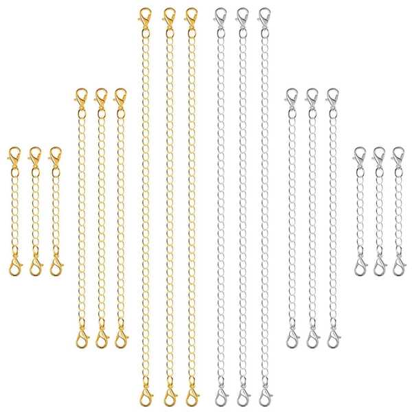 STAREDGE 1-9 Pcs Gold/Silver Stainless Steel Necklace Extension Chain, Jewelry Extender For Bracelet, Anklet, 2 In, 4 In, 6 In