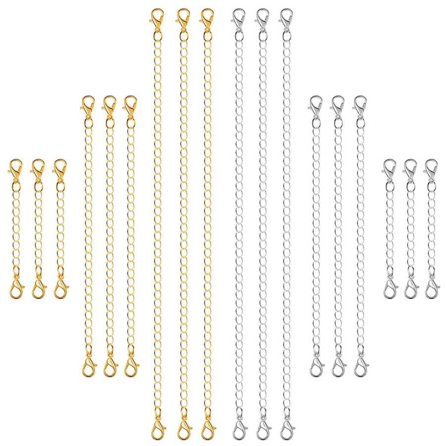 STAREDGE 1-9 Pcs Gold/Silver Stainless Steel Necklace Extension Chain, Jewelry Extender For Bracelet, Anklet, 2 In, 4 In, 6 In