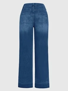 Women's Classic Daily Elegant Four Season Bell Bottom Pants High Waisted Retro Washed Three Tone Jeans - Màu xanh lam - Xem 7