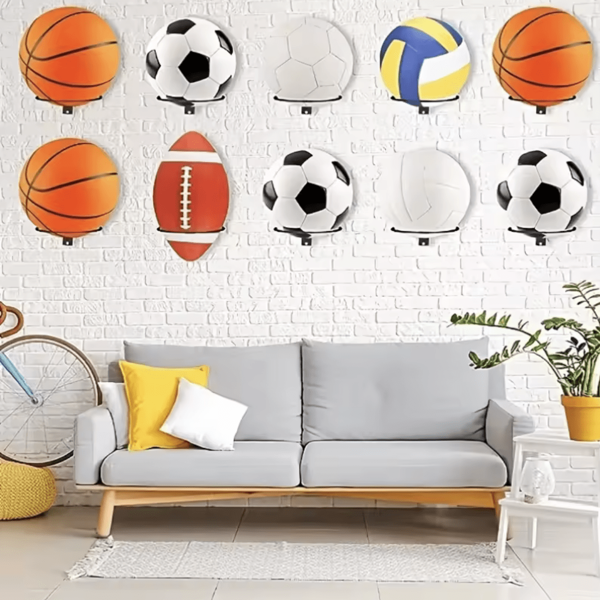 2 piezas Soporte de pared metálico montado para exhibir pelotas deportivas como baloncesto, fútbol, voleibol, estante de almacenamiento de pared resistente