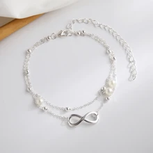 1PC Double Chain Anklet Figure 8 Anklet Double-Layer Good Fortune Eight-Character Pearl Anklet Fashion Beach Party For Women