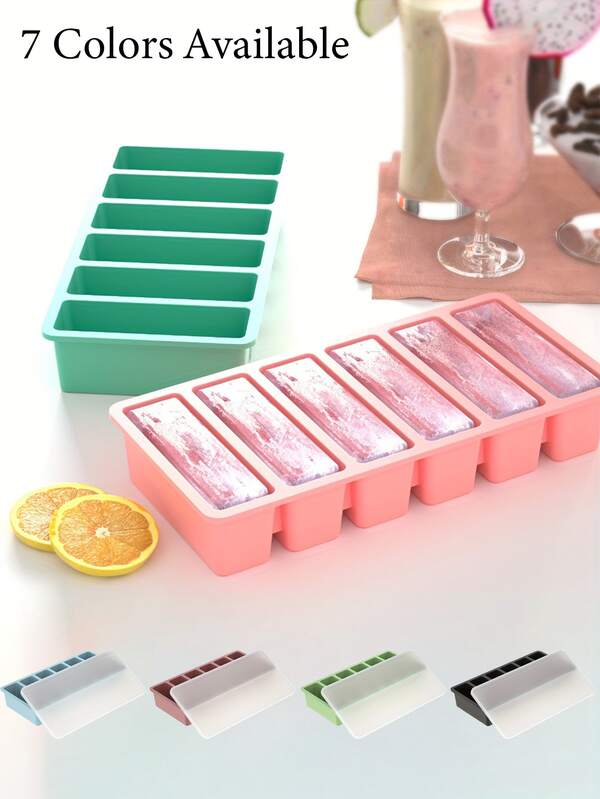 Bandeja de hielo larga de seis rejillas, bandeja de silicona flexible para hielo, cubetas de cubitos para silicona, tapas anti-malezas removibles, apilables con tapa, accesorios de cocina, pequeñas herramientas de la cocina