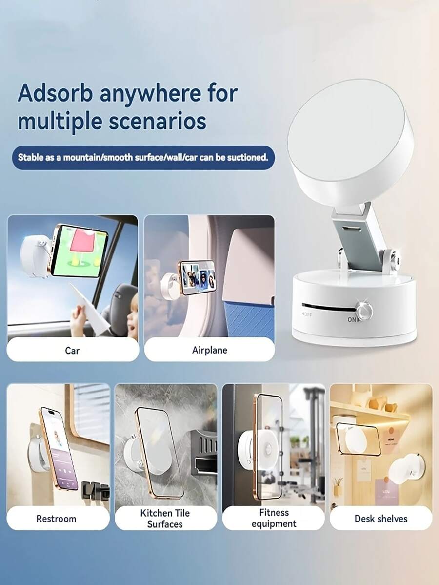 车载磁力吸盘支架，360°旋转吸盘磁性手机支架，具有持续真空吸附以保持表面吸力，可调节车载电动吸盘真空磁力支架，适用于汽车、健身房、镜子和任何光滑表面