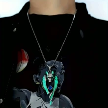 1PC Night Light Wolf King Pendant Necklace - Hip Hop Punk Style With Blue And White Night Light Accents, Perfect For Parties And Gifts - 綠色 - 查看 5