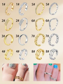 1 chiếc nhẫn ngón chân bằng thép không gỉ đính đá lấp lánh thời trang, phụ kiện không thể thiếu cho kỳ nghỉ hè, du lịch, tiệc bãi biển của phụ nữ, có sẵn màu vàng và bạc, thiết kế vòng hở có thể điều chỉnh, trang sức chân mùa hè đi biển. - Nhẫn ngón chân - Xem 3