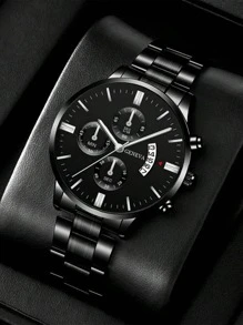 Men's Round Pointer Date Quartz Watch, Suitable For Daily Wear