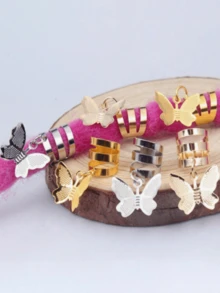 15 piezas de Scrunchies para el cabello con mariposas y borlas tejidas, pulsera de cabello de aleación ajustable para mujeres, adecuada para uso diario