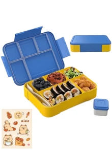 1300毫升成人便当盒，带隔层，5格防漏午餐盒，带餐具，适合上学、野餐、徒步旅行，蓝色 - 兒童版(迷你版) - 查看 10