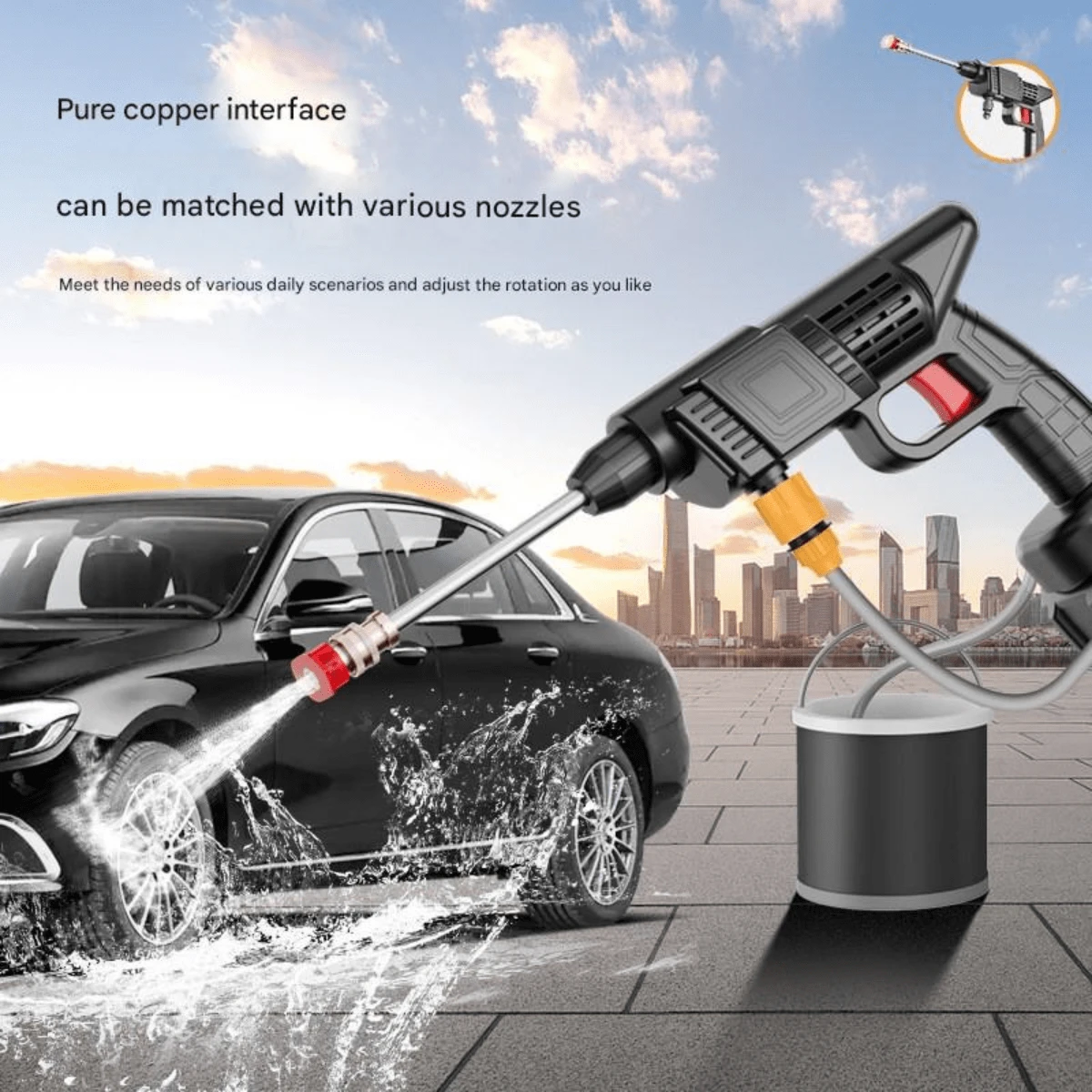 Pistola de agua para lavar autos para el hogar, máquina de limpieza de alta presión, lavadora de pisos, herramienta de riego, limpiadora de vehículos eléctricos para lavado de autos, portátil para exteriores, pistola de lavado recargable conveniente para automóviles