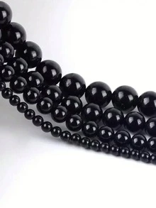 1 串黑曜石光滑圆珠天然石珠，4 毫米 6 毫米 8 毫米 10 毫米黑色圆形散珠，适用于 DIY 珠宝制作手链项链 - 黑色 - 查看 4