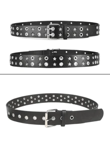 2pcs Gothic Style Rivet Double Buckle Belt, Black Punk Accessories - Ideal Birthday Gift