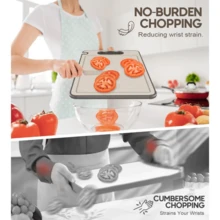 Meat Cutting Board, Hygienic Double-Sided Board In Stainless Steel And PP With Sharpener And Handle - Màu be - Xem 6