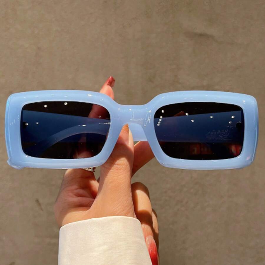 1pc Jelly Color Rectangular Simple & Stylish Personalized Fashion Glasses Rectangular Shape Shades - Baby Blue - View 1