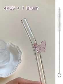 Juego de 6 Pajitas Reutilizables con Encanto de Mariposa - Juego de Bebida Encantado para Bodas/Despedidas de Soltera, Pajitas de Vidrio Caprichosas con Cepillo de Limpieza, Suministros para Fiestas, Accesorios de Cóctel para Jardín de Hadas, Perfecto para Fiesta de Soltera y Decoración de Compromiso Nupcial, Regalo para Novia