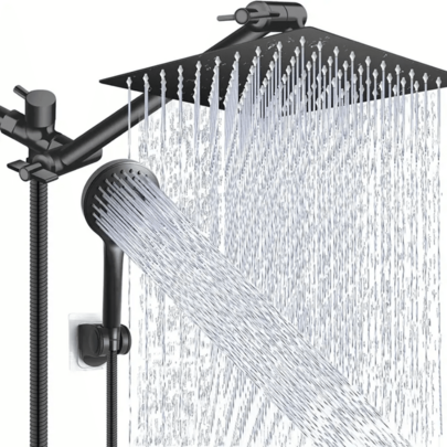 Shower Head Combo,8inch/10 Inch High Pressure Rain Shower Head With 11 Inch Adjustable Extension Arm And 5 Settings Handheld Powerful Shower Spray Against Low Pressure Water