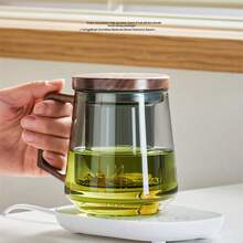 加厚茶饮杯，带独立杯盖和手柄。办公室玻璃水杯，茶水分离。防漏。