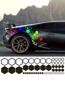 1pc Universal Honeycomb Pattern Car Body Decal Sticker, Car Decoration Sticker, Car Exterior Decor, Sporty Sticker - Black - View 4