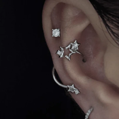 1件朋克风行星螺旋316L不锈钢耳环，时尚首饰，女士礼物