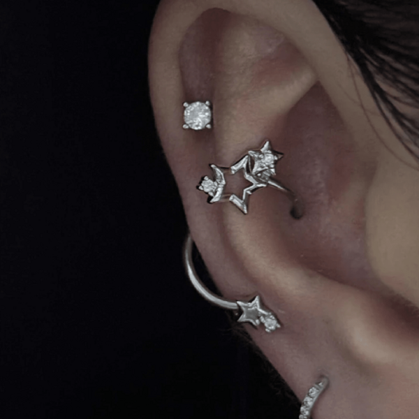 1 Stück Punk Stern Surround Planet Spirale 316L Edelstahl Ohrringe für Frauen Mode Schmuck Geschenk