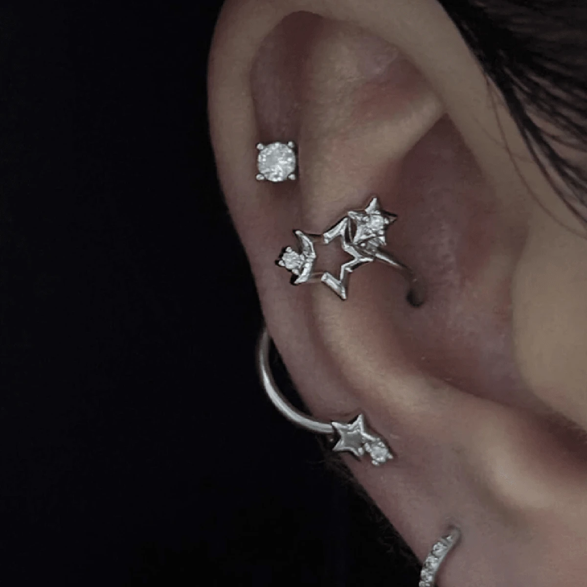 1 件朋克星环绕星球螺旋 316L 不锈钢耳环女士时尚珠宝礼物 - 銀色 - 查看 1