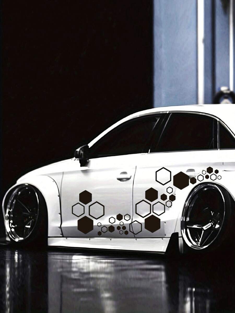 1pc Universal Honeycomb Pattern Car Body Decal Sticker, Car Decoration Sticker, Car Exterior Decor, Sporty Sticker - Black - View 1