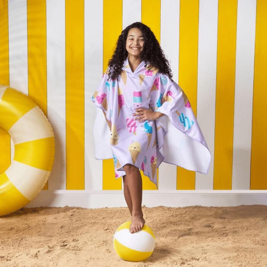 OHS Kids Hooded Towel Poncho | Quick-Dry Absorbent Beach & Pool Robe | Soft Travel Drying Wear - Lilac Ice Cream - View 1