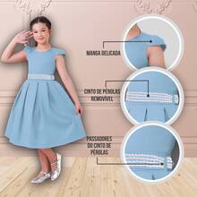 Children's Dress For Girls, Party, Wedding, Baptism, Graduation, Birthday, Princess Style With Pearls - 淺藍色 - 查看 7
