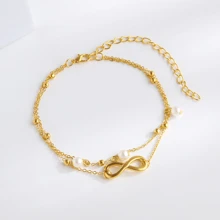 1PC Double Chain Anklet Figure 8 Anklet Double-Layer Good Fortune Eight-Character Pearl Anklet Fashion Beach Party For Women