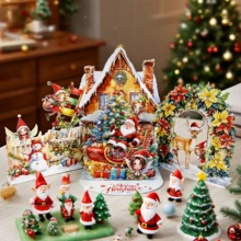 圣诞立体贺卡，圣诞老人送礼物，圣诞精灵图案可爱，适合任何人，附信封