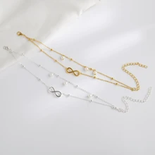 1PC Double Chain Anklet Figure 8 Anklet Double-Layer Good Fortune Eight-Character Pearl Anklet Fashion Beach Party For Women