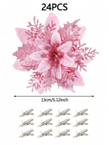 6/12/18/24pcs Artificial Christmas Flower Heads, Shiny Christmas Flowers, Suitable For Home, Wedding, Party, Christmas Tree, Wreath, DIY Holiday Decoration, Home Decor, Christmas Decoration, Room Decor - Christmas Flower Head 11 - View 5