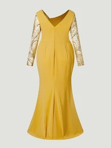 Faeriesty Curve Plus Elegant Chiffon Evening Gown With Beaded Sheer Sleeves - Fitted Mermaid Silhouette With Floor-Length Skirt, Perfect For Bridal Receptions, Red Carpet Galas, And Award Ceremonies