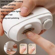 USB充电式电动指甲钳 - 自动、便携、多功能、防夹设计，适用于手、脚和指甲，居家旅行美甲工具，二合一充电式抛光自动指甲钳，多功能指甲抛光器，适合儿童和成人，带照明灯和指甲碎屑收集盒，400mAh - 彩色 - 查看 5