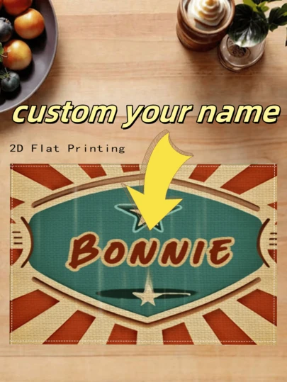 1pc Customizable Name Printed Linen Placemats, Decorative Tabletop Mat For Restaurant, Kitchen, Family, Friends Or Couples Gift, 32*42cm