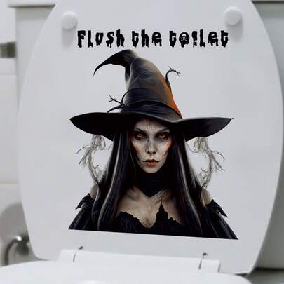 1/2 Pieces Halloween Bathroom Decoration Witch Toilet Sticker, Reminder "Flush The Toilet" Horror Witch Toilet Sticker, Home Party Decoration, Autumn And Winter Holiday Arrangement, Holiday Party Decoration Halloween Decor Christmas Decoration Thanksgiving Wedding Home Decor Home Decor Fall Decor Autumn Decor Birthday Decorations For Gifts Party Supplies Indoor Holiday Festival Decor Wall Decor Halloween Ornaments