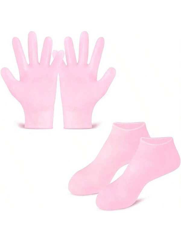 1/2/4pcs Pink Silicone Moisturizing Exfoliating Hand & Foot Mask Gel, Cuticle Care Treatment, Gloves & Socks