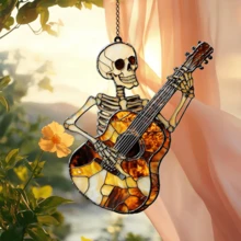 1 pieza Cazador de sol falso Skeleton Acrylic 2D, colgantes de ventana de fantasma de Halloween, regalo para amantes de las plantas, obsequio para nuevo hogar, atrapasol gótico, decoración espeluznante del hogar y estética de casa encantada