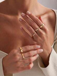 1pc Solid Platinum Couple Ring With Full Starry Sky Design, Made Of S925 Sterling Silver, Exquisite Jewelry Gift In European & American Style - Gold - View 4