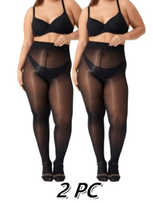 2 peças de leggings mágicas emagrecedoras 80D, meia-calça feminina plus size de alta elasticidade, meias sensuais microtransparentes, vestem até 136 kg, adequadas para o Natal - Preto - Ver 1