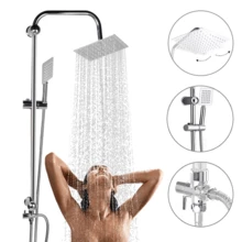 Large Shower Kit Twin Head Waterfall Chrome Adjust Riser Rail Chrome Square Set Silver - Silver - View 6