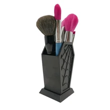 Gothic Coffin-Shaped Spider Web Makeup Brush Holder - Lightweight Plastic Desktop Organizer, Suitable For Vanity Or Office Decor