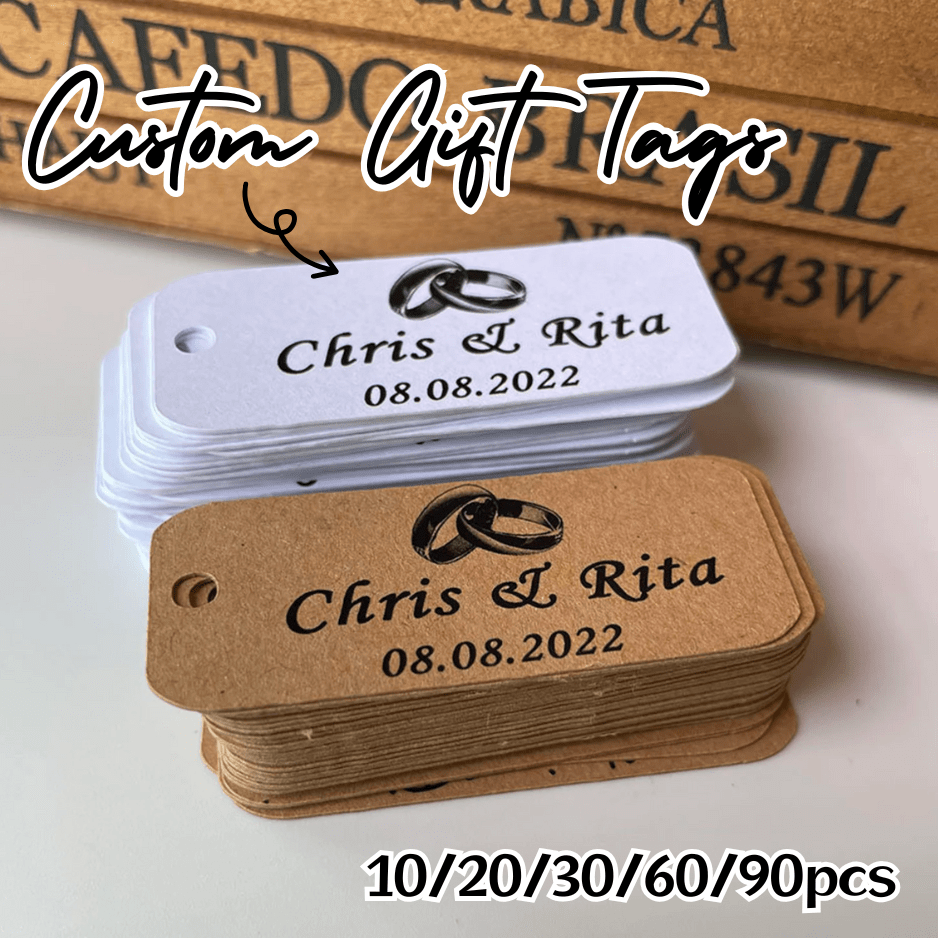 Etiquetas personalizadas de agradecimiento de boda mini, etiquetas personalizadas con nombre y fecha, decoración y obsequios de fiesta, papel kraft, etiquetas de agradecimiento de boda, etiquetas de regalo personalizadas, decoración de boda, obsequios de boda personalizados, recuerdos de boda
