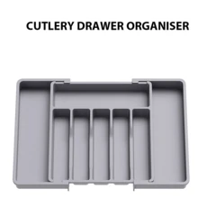 Cutlery Drawer Organiser, Extendable Cutlery Tray, 8Compartments, Kitchen Storage Adjustable Dividers Plastic For Utensil Spoons Forks Knives, - Grey - View 2