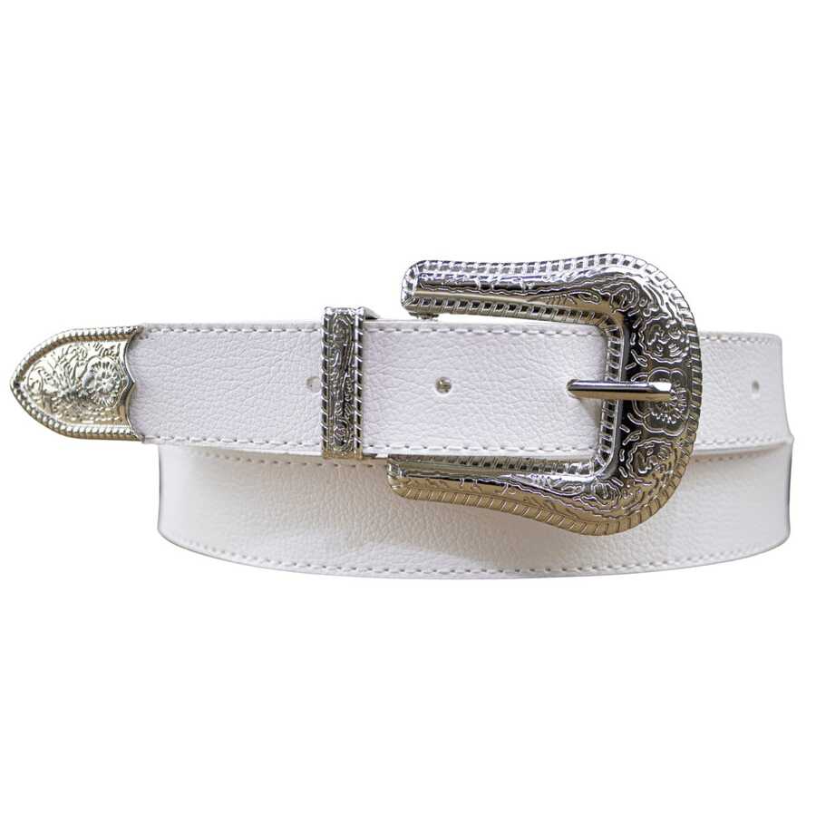 Cinto Feminino 2,5cm Fino Fivela Country Boiadeira Moda 96090 - Branco - Visão 1