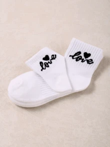 10 双黑白儿童心形图案袜子，休闲简约装，适合情人节、情侣、校园、大学、礼物、返校 - 彩色 - 查看 8