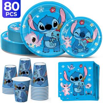 Disney 80-delige wegwerpserviesset met Disney Stitch-thema, inclusief 20 papieren bekers, 20 papieren borden van 18 cm, 20 papieren borden van 23 cm en 20 servetten. Perfect voor kamperen, barbecues op het terras, picknicks, bruiloften, feesten en verjaardagen. Geschikt voor feestdecoraties, huisdecoraties, verjaardagsdecoraties, verjaardagsfeestdecoraties, het begin van het schooljaar, feestbenodigdheden en onmisbare feestdecoraties voor Disney-fans.