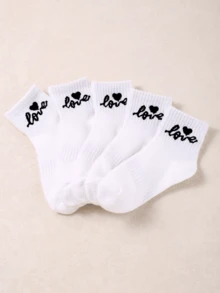 10 双黑白儿童心形图案袜子，休闲简约装，适合情人节、情侣、校园、大学、礼物、返校 - 彩色 - 查看 7