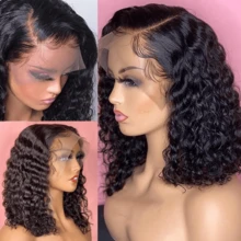MAESI HAIR Wear And Go Wig 200% Density 4*4 5*5 Glueless Wig Mixed Blended Brazilian Virgin Hair Color GLUELESS Hair Wig Mixed Human Blended Hair 13*4 13*6 Lace Frontal Wig Short Curly Wavy Brazilian Hair Synthetic Mixed Hair, Deep Black - Natural & Black - View 7