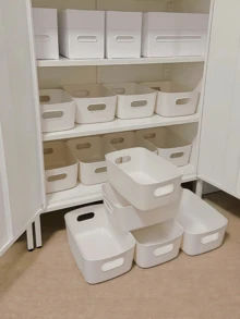 5/10 szt. małych plastikowych pudełek do przechowywania z uchwytami, wygodne przechowywanie, układanie w stosy, odpowiednie na ubrania, biurko, kosmetyki