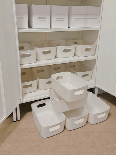 5/10 szt. małych plastikowych pudełek do przechowywania z uchwytami, wygodne przechowywanie, układanie w stosy, odpowiednie na ubrania, biurko, kosmetyki